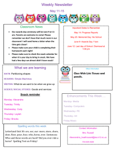 Weekly Newsletter May 11-15 Classroom News