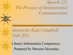 Speech 121 The Process of Interpersonal Communication Instructor Kate Campbell