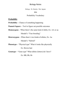 Biology Notes Probability Vocabulary Mendel’s “True breeding”