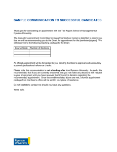 SAMPLE COMMUNICATION TO SUCCESSFUL CANDIDATES