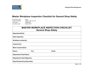 Master Workplace Inspection Checklist for General Shop Safety General Shop Safety
