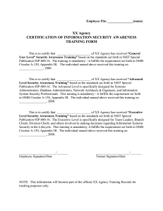 XX Agency CERTIFICATION OF INFORMATION SECURITY AWARENESS TRAINING FORM