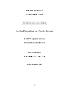 COURSE SYLLABUS  VNSG 1330.501 (3:3:0) Vocational Nursing Program – Plainview Extension