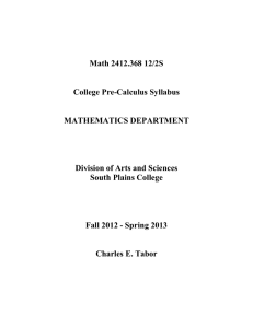Math 2412.368 12/2S College Pre-Calculus Syllabus MATHEMATICS DEPARTMENT