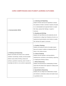 CORE COMPETENCIES AND STUDENT LEARNING OUTCOMES a. Listening and Speaking
