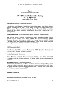 Report 14 IHDP Scientific Committee Meeting