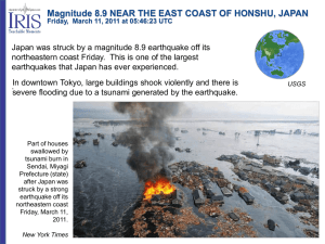 Magnitude 8.9 NEAR THE EAST COAST OF HONSHU, JAPAN