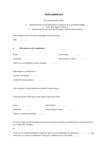 Model Complaint Form  For communications under: