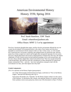 American Environmental History History 3550, Spring 2016  Prof. Sarah Hamilton, 320F Thach