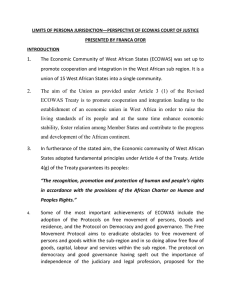 LIMITS OF PERSONA JURISDICTION—PERSPECTIVE OF ECOWAS COURT OF JUSTICE INTRODUCTION