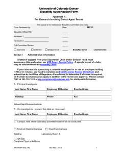 University of Colorado Denver Biosafety Authorization Form Appendix A
