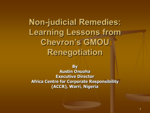 Non-judicial Remedies: Learning Lessons from Chevron’s GMOU Renegotiation