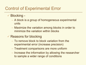 Control of Experimental Error Blocking - 