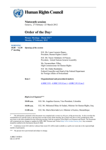 Human Rights Council  Order of the Day Ninteenth session