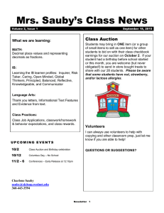Mrs. Sauby’s Class News Class Auction What we are learning: