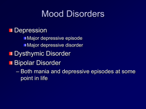 Mood Disorders Depression Dysthymic Disorder Bipolar Disorder