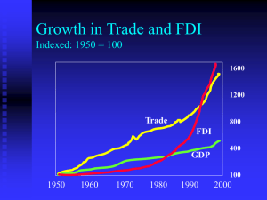 Growth in Trade and FDI Indexed: 1950 = 100 Trade