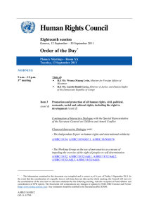 Human Rights Council Order of the Day  Eighteenth session