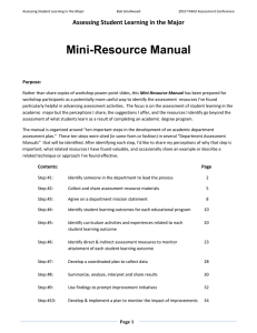 Mini-Resource Manual  Assessing Student Learning in the Major Purpose: