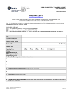 FORM OF QUARTERLY PROGRESS REPORT SUBMIT FORM BY E-MAIL TO