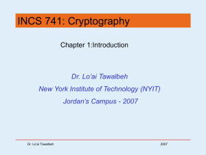 INCS 741: Cryptography Chapter 1:Introduction Dr. Lo’ai Tawalbeh