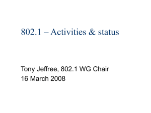 802.1 – Activities &amp; status Tony Jeffree, 802.1 WG Chair