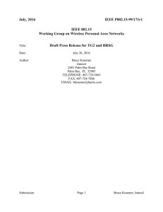 July, 2016 IEEE P802.15-99/171r1 IEEE 802.15 Working Group on Wireless Personal Area Networks