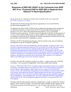 Response of IEEE 802.18/SG1 to the Comments from IEEE