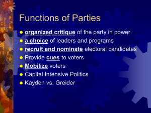 Functions of Parties organized critique a choice recruit and nominate