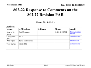 802-22 Response to Comments on the 802.22 Revision PAR Date: Authors: