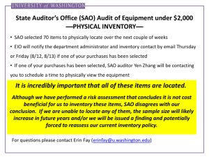 State Auditor’s Office (SAO) Audit of Equipment under $2,000 —PHYSICAL INVENTORY—