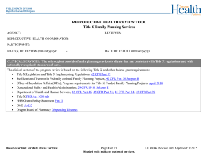 REPRODUCTIVE HEALTH REVIEW TOOL Title X Family Planning Services