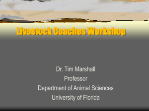 Livestock Coaches Workshop Dr. Tim Marshall Professor Department of Animal Sciences