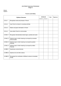 Life Skills Outcomes Worksheet Stage 5  French (Life Skills)