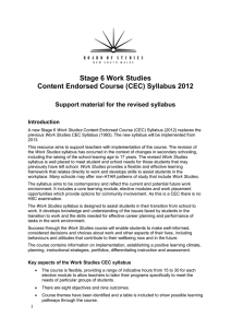 Stage 6 Work Studies Content Endorsed Course (CEC) Syllabus 2012 Introduction