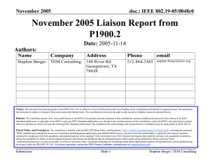 November 2005 Liaison Report from P1900.2 Date: Authors: