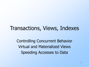 Transactions, Views, Indexes Controlling Concurrent Behavior Virtual and Materialized Views