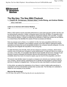 The Big Idea: The New M&amp;A Playbook by