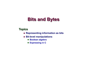Bits and Bytes Topics Representing information as bits Bit-level manipulations