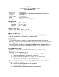 Syllabus CS 110: Introduction to Computer Science Fall 2013  CRN 11566