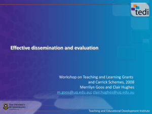 Effective dissemination and evaluation Workshop on Teaching and Learning Grants