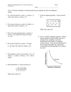 A2.A.5: Inverse Variation: Use direct and inverse variation to solve... values