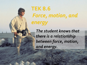 The student knows that there is a relationship between force, motion, and energy.
