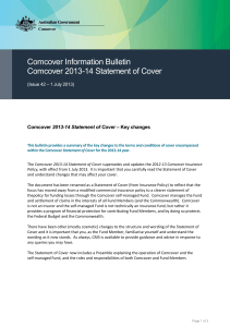 Comcover Information Bulletin Comcover 2013-14 Statement of Cover  – Key changes