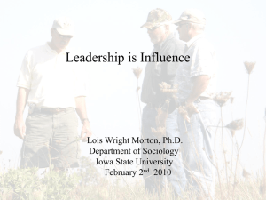 Leadership is Influence Lois Wright Morton, Ph.D. Department of Sociology Iowa State University