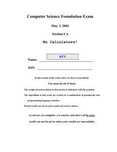 Computer Science Foundation Exam No Calculators!  May 3, 2001