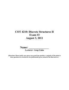 COT 4210: Discrete Structures II Exam #3 August 3, 2011