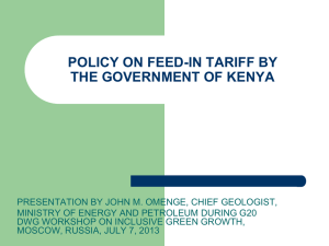 POLICY ON FEED-IN TARIFF BY THE GOVERNMENT OF KENYA