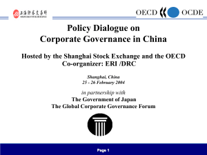 Policy Dialogue on Corporate Governance in China Co-organizer: ERI /DRC