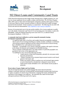 502 Direct Loans and Community Land Trusts Rural Development